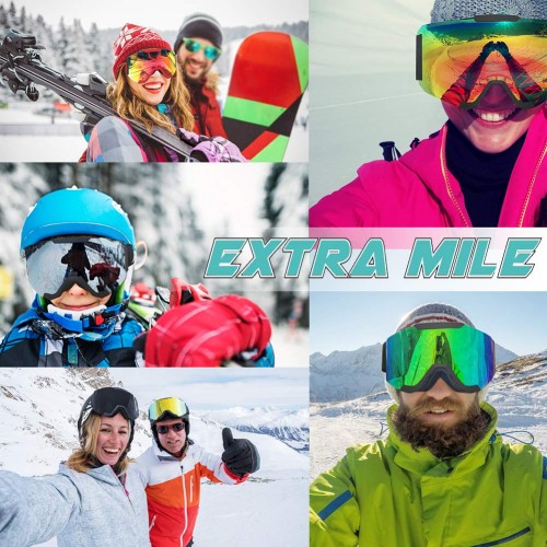 Extra Mile Ski Goggles,2020 Spliced Lens Anti Fog & OTG Snowboard Snowmobile Goggles for Men Women and Youth 100% UV400 Protection 