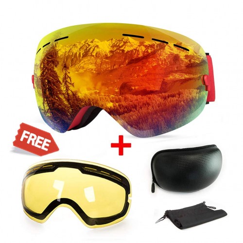 Extra Mile Ski Goggles Anti-fog UV Protection Winter Snow Sports Snowboard Goggles with Interchangeable Spherical Dual Lens for Men Women & Youth Snowmobile Skiing Skating