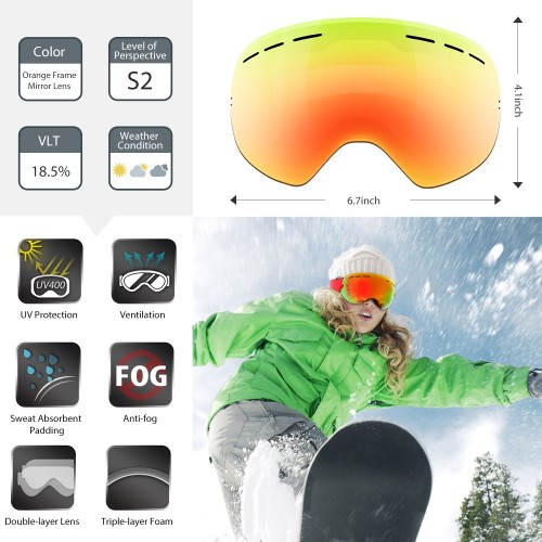 Details about   Winter Ski Goggles Snow Sports Snowboard Anti-fog UV Protection Dual Lens Pr 