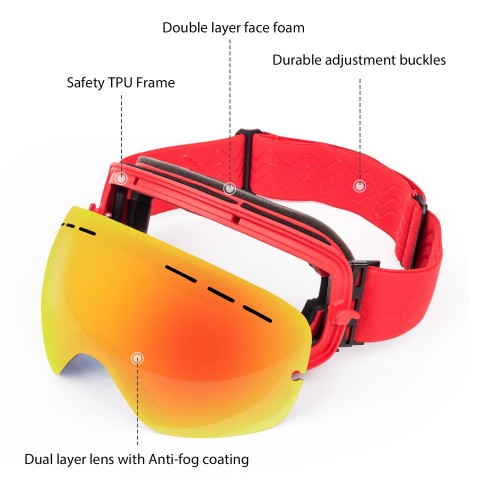 Multiple Reflection Spliced Lens Anti-fog and UV400 Protection Snowboard Snowmobile Goggles Extra Mile Ski Goggles 